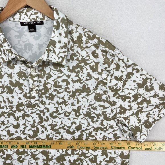 MICHAEL KORS Shirt Men L Golf Polo Short Sleeve Floral Camo Performance Olive - Picture 11 of 13